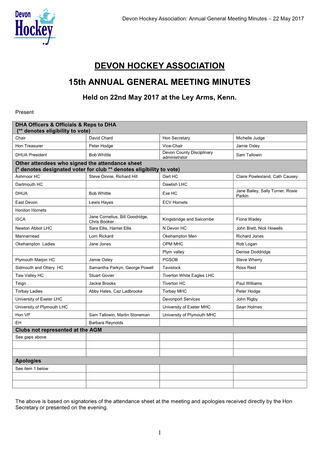 Devon HA AGM Minutes 2017