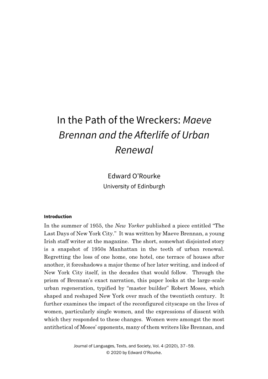 Maeve Brennan and the Afterlife of Urban Renewal