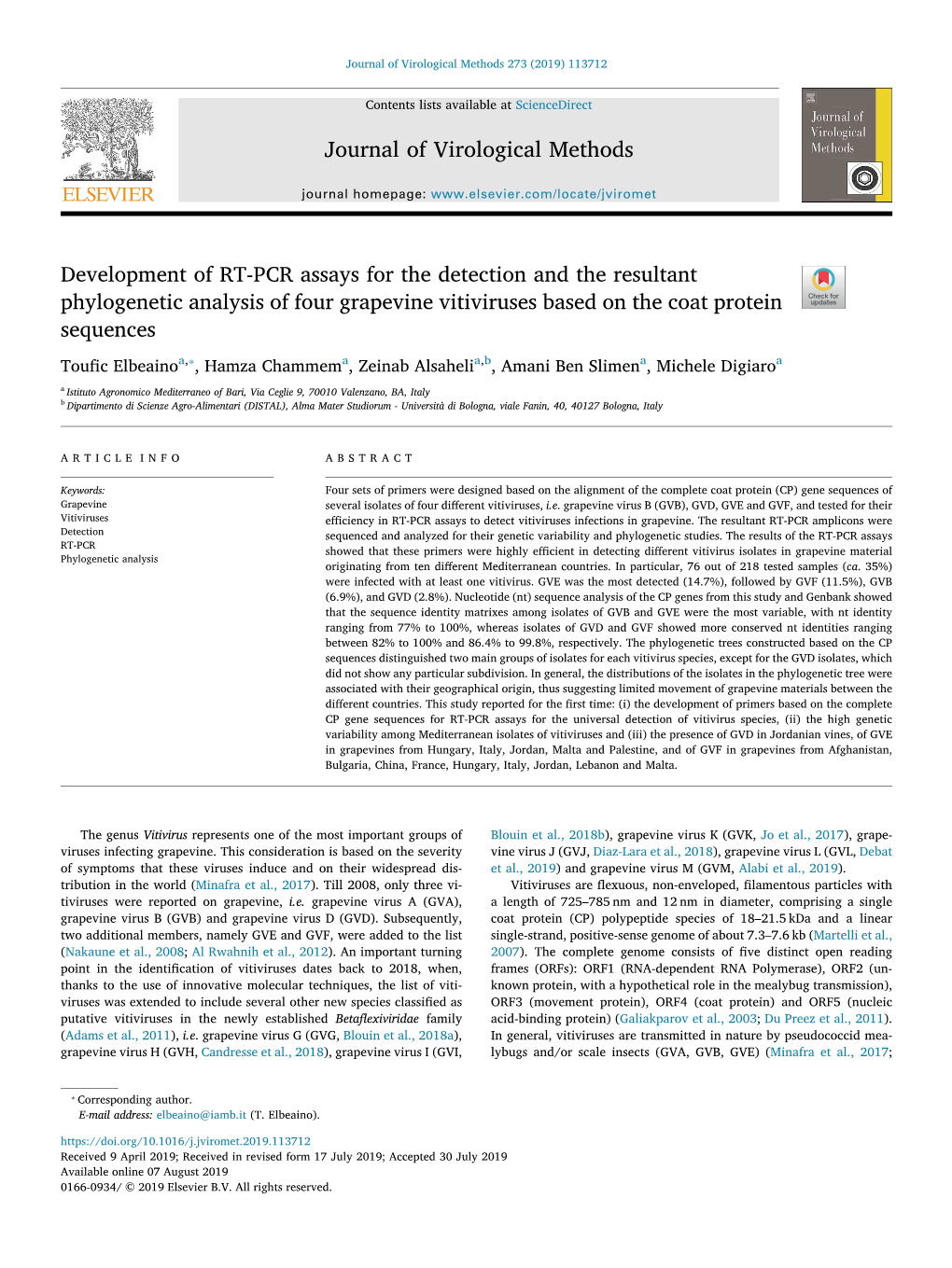 Journal of Virological Methods Development of RT-PCR Assays for the Detection and the Resultant Phylogenetic Analysis of Four Gr