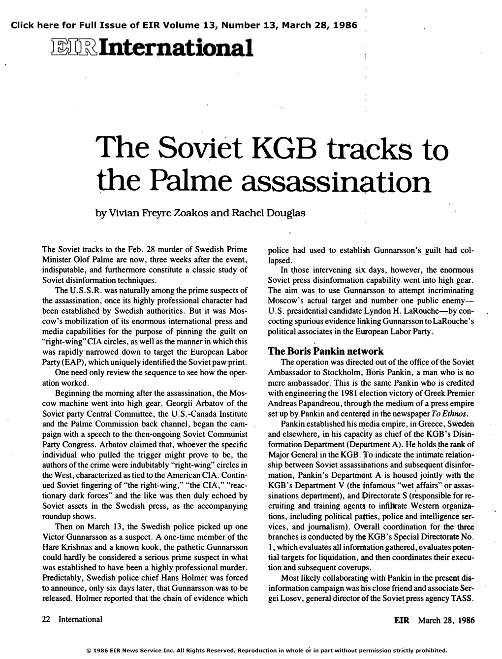The Soviet KGB Tracks to the Palme Assassination
