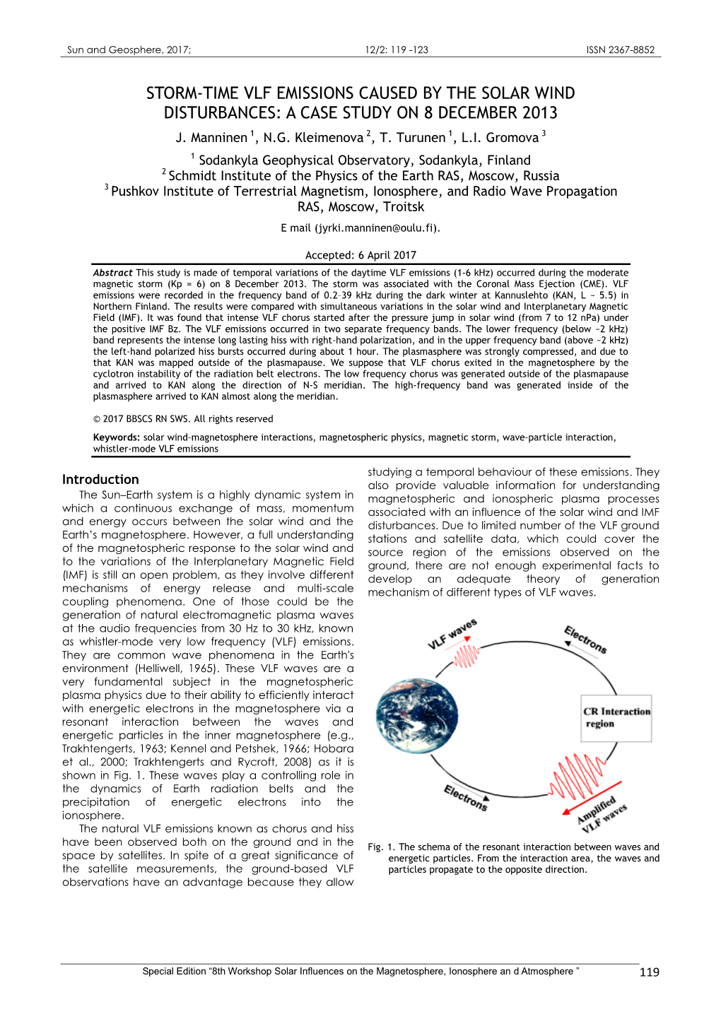 Storm-Time Vlf Emissions Caused by the Solar Wind Disturbances: a Case Study on 8 December 2013 J