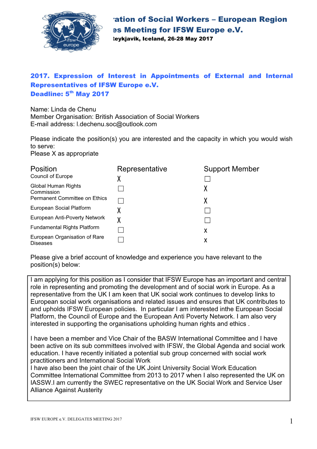 2017. Expression of Interest in Appointments of External and Internal Representatives