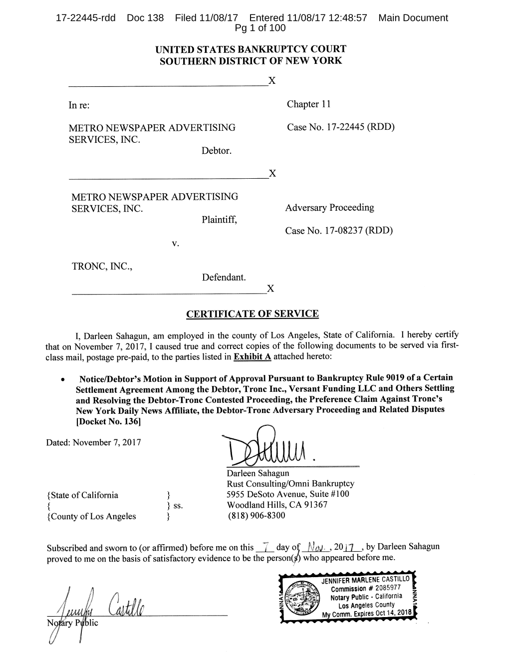 17-22445-Rdd Doc 138 Filed 11/08/17 Entered 11