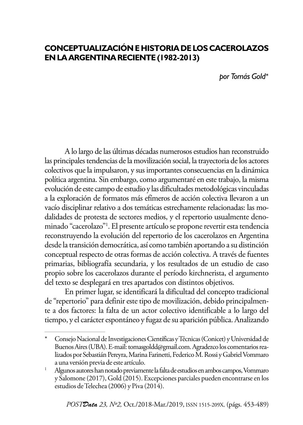 Conceptualización E Historia De Los Cacerolazos En La Argentina Reciente (1982-2013)