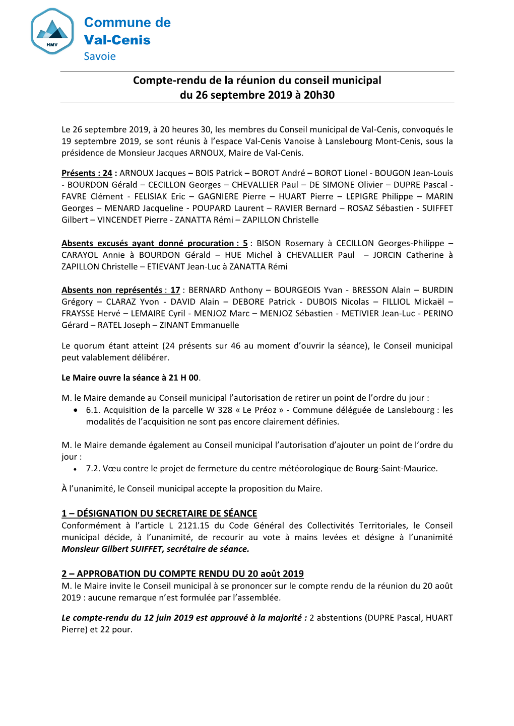 Compte-Rendu Du Conseil Municipal Du