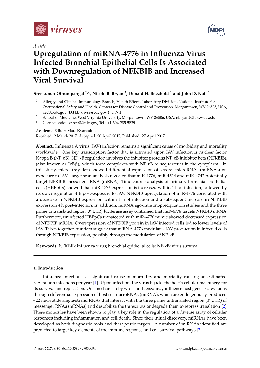 Upregulation of Mirna-4776 in Influenza Virus Infected Bronchial