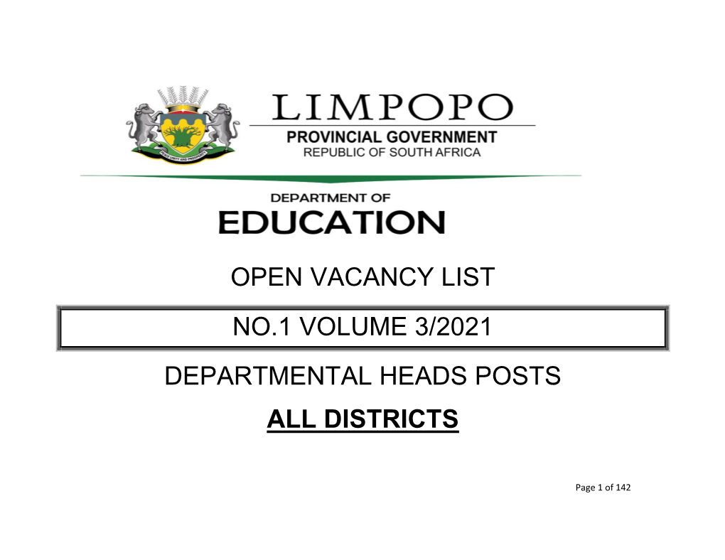 Open Vacancy List No.1 Volume 3/2021 Departmental Heads Posts All Districts