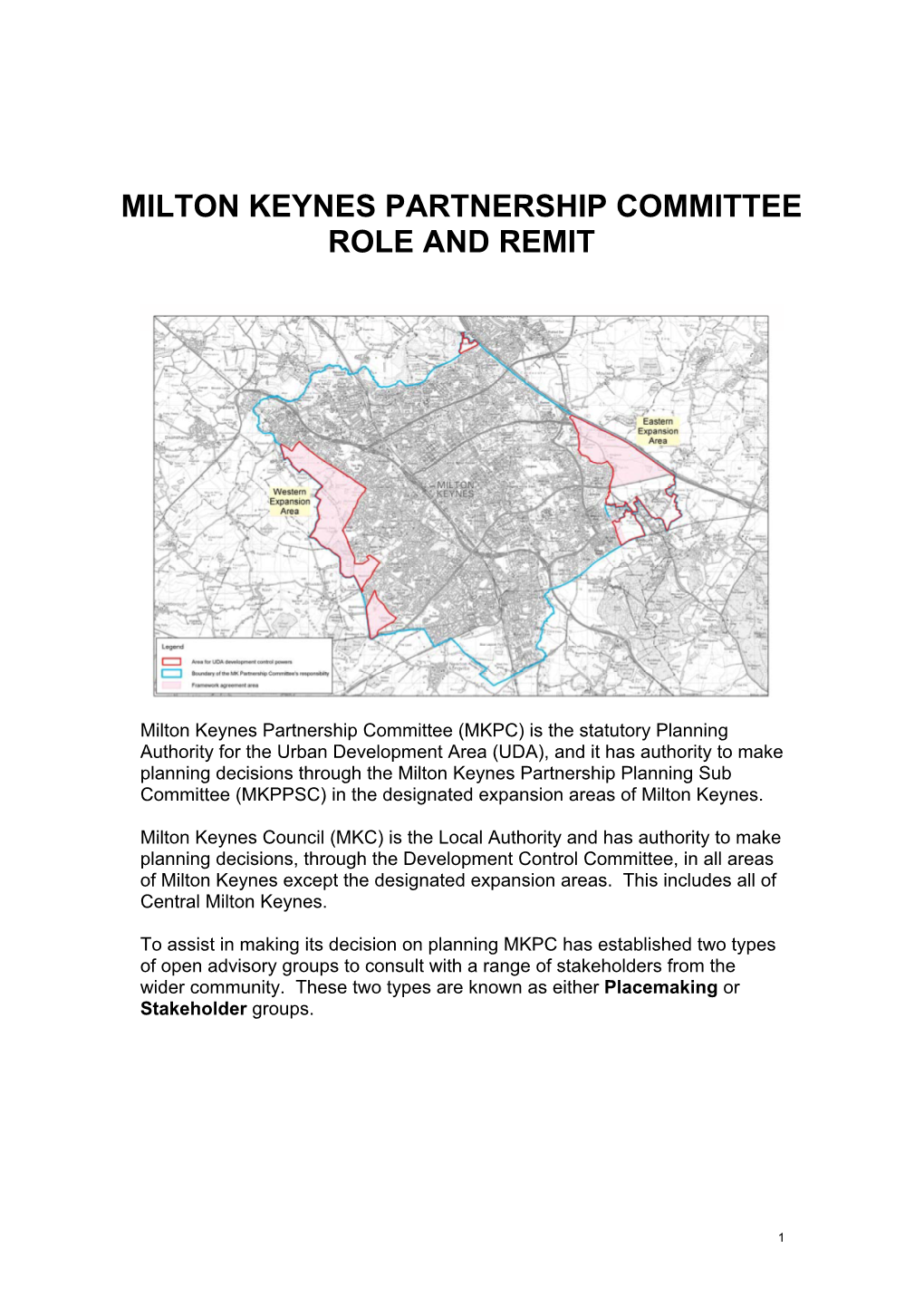 Milton Keynes Partnership Committee Role and Remit