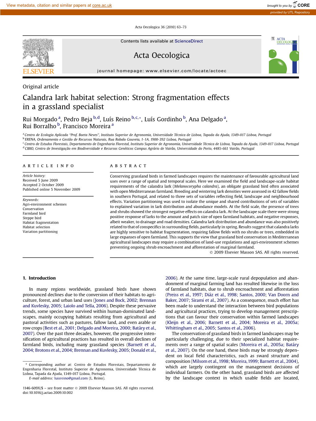 Calandra Lark Habitat Selection: Strong Fragmentation Effects in a Grassland Specialist