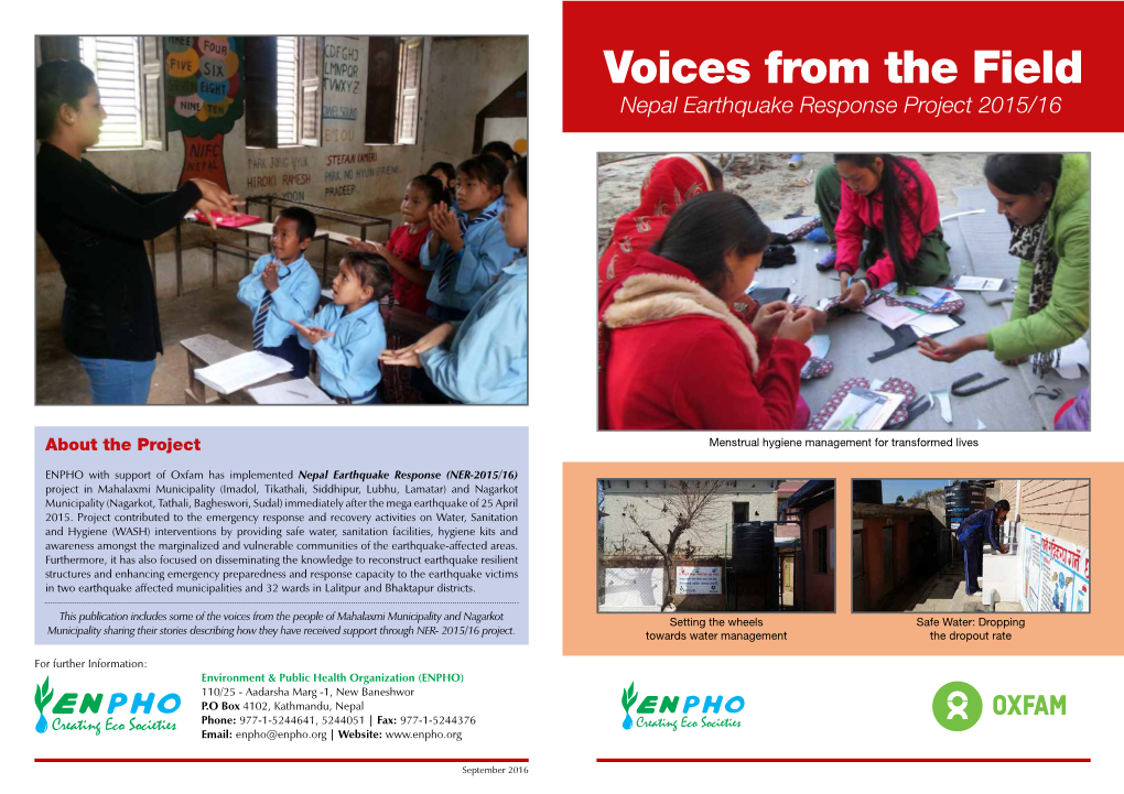 Voices from the Field Nepal Earthquake Response Project 2015/16