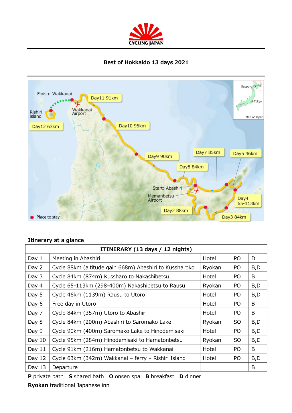 Best of Hokkaido 13 Days 2021 Itinerary at a Glance