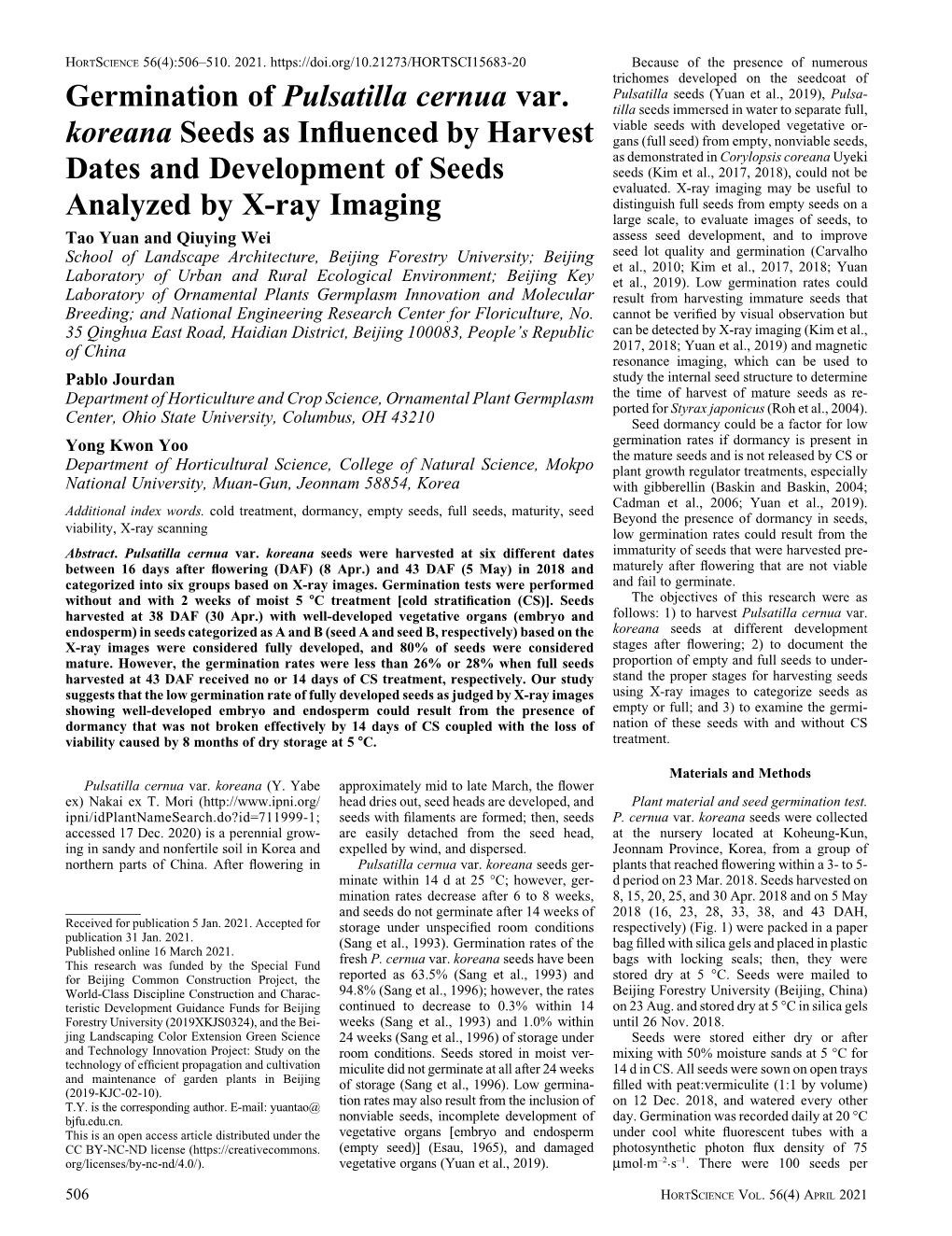 Germination of Pulsatilla Cernua Var. Koreana Seeds As Influenced By