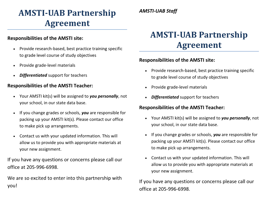 Responsibilities of the AMSTI Site