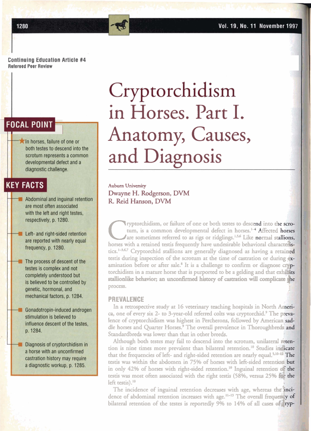 In Horses. Part I. Anatomy, Causes, and Diagnosis