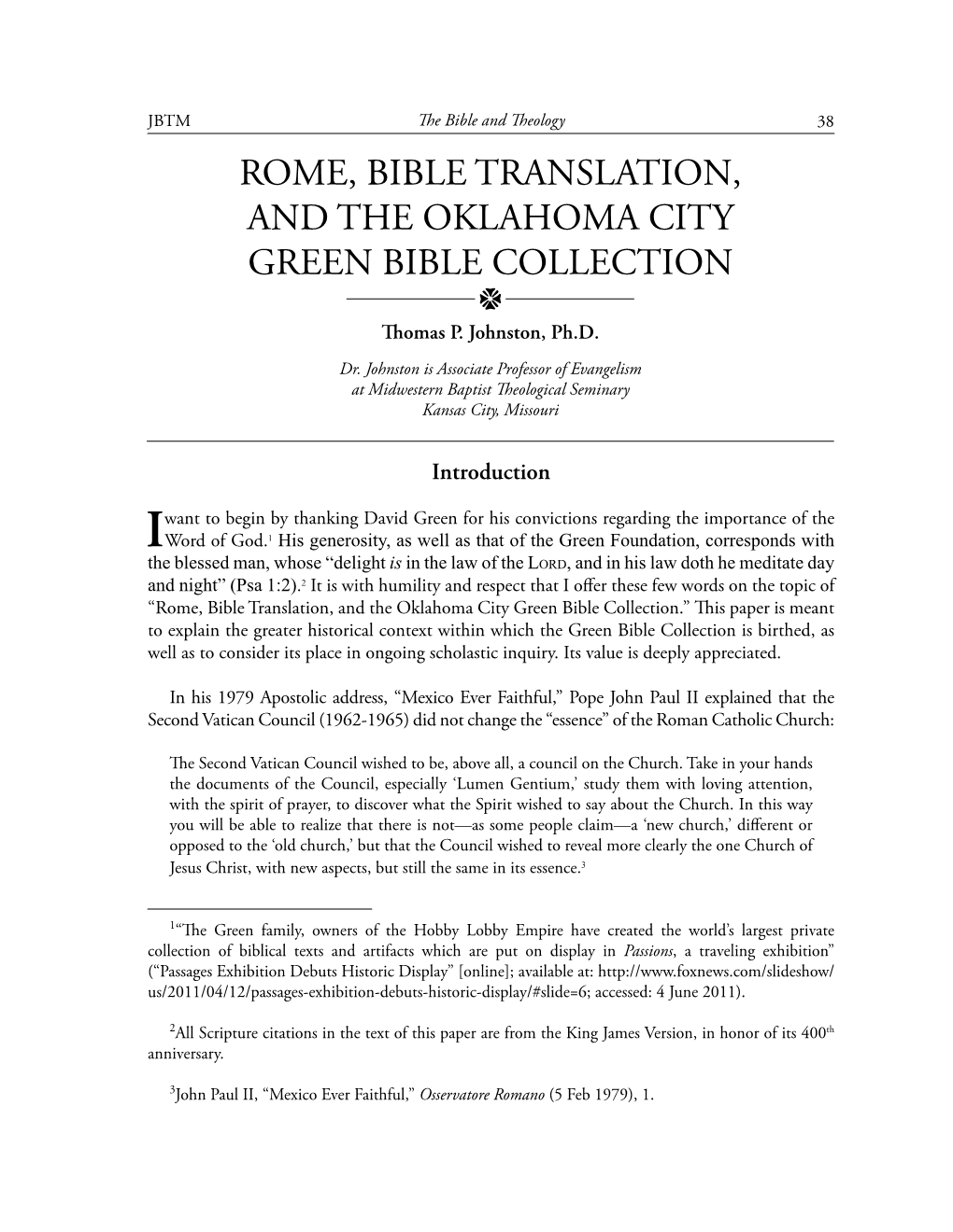 Thomas P. Johnston, "Rome, Bible Translation, and the Oklahoma City