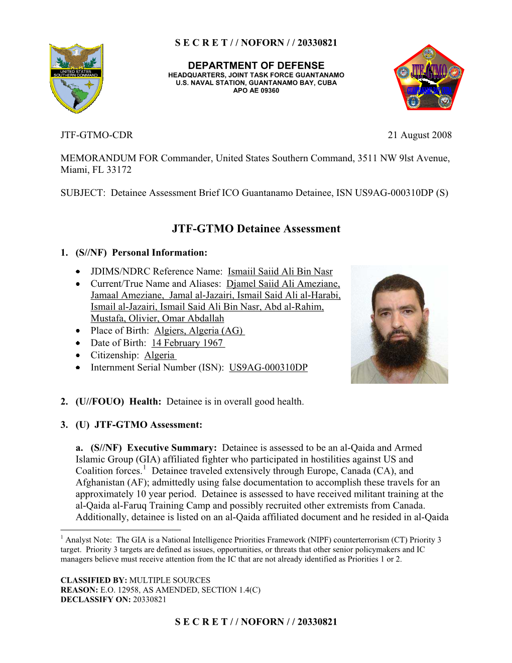 JTF-GTMO Detainee Assessment