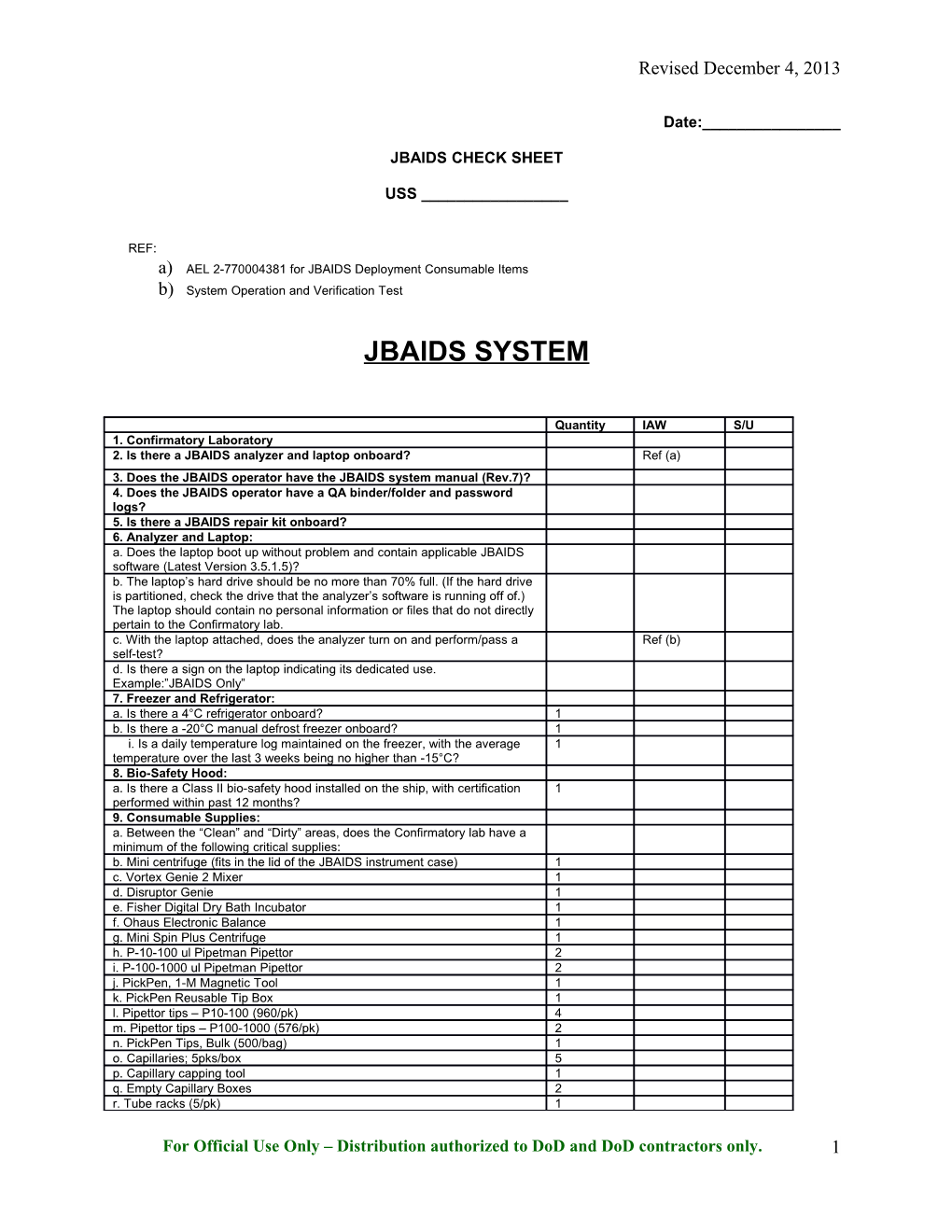 Jbaids Check Sheet