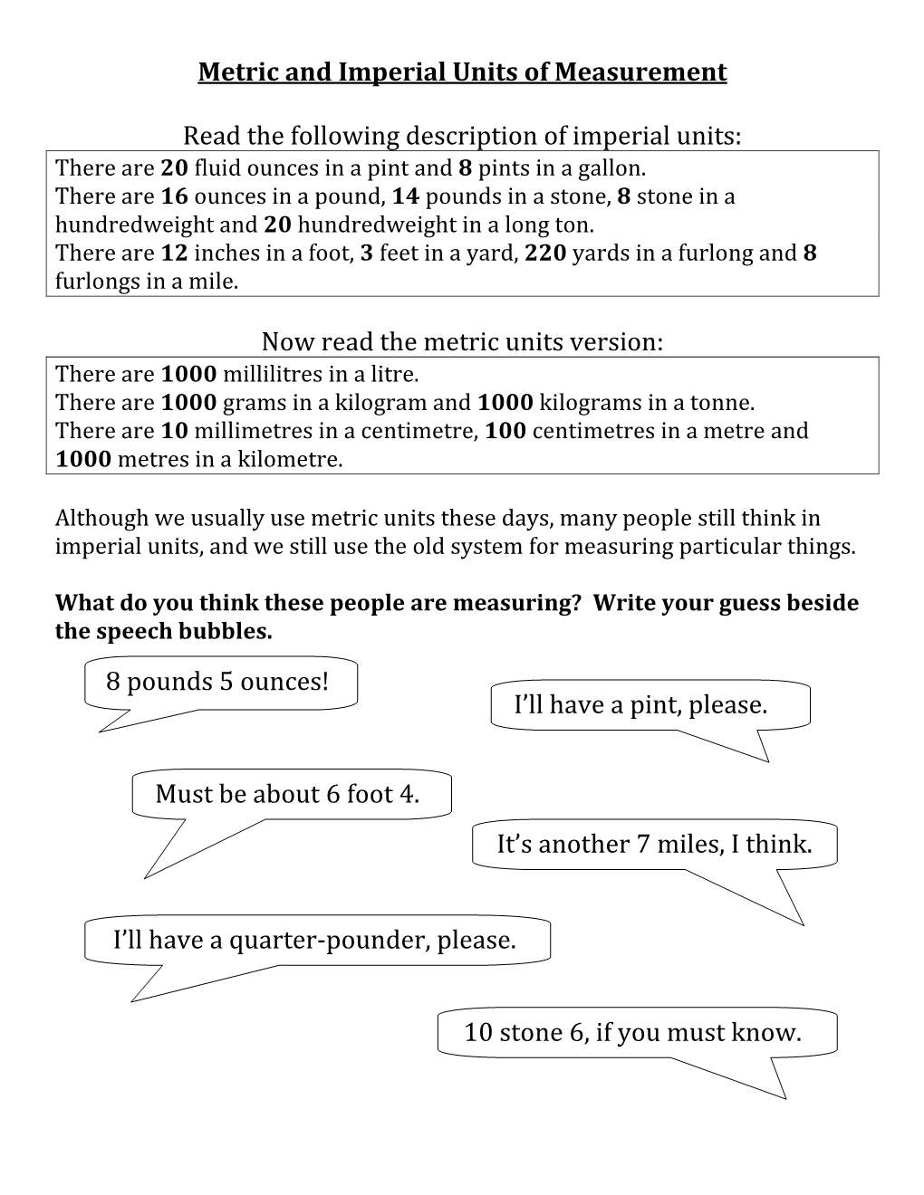 Metric and Imperial Units of Measurement