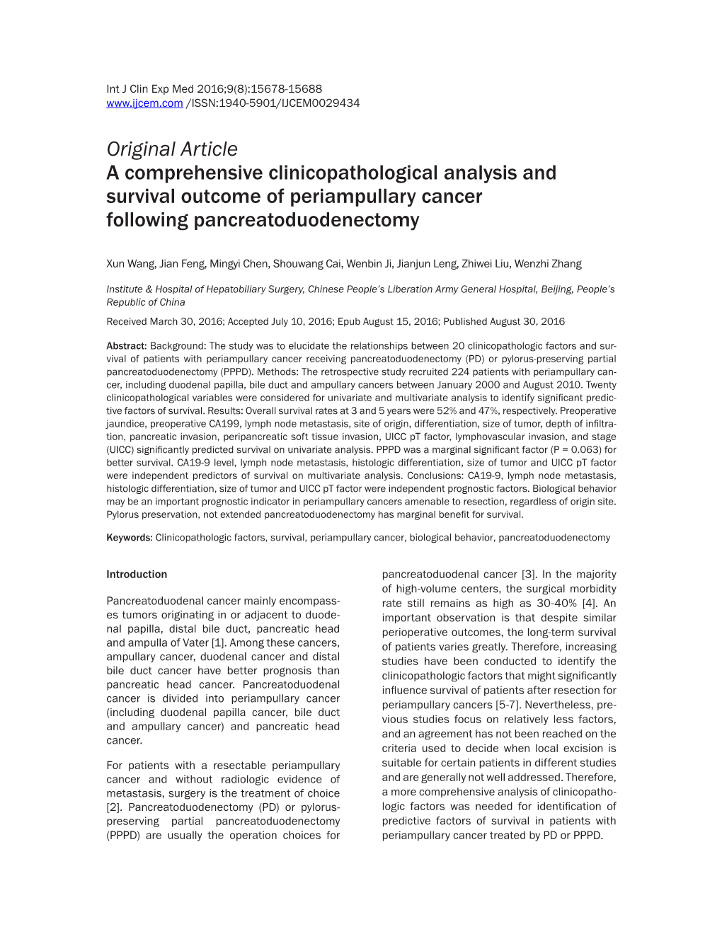 Original Article a Comprehensive Clinicopathological Analysis and Survival Outcome of Periampullary Cancer Following Pancreatoduodenectomy