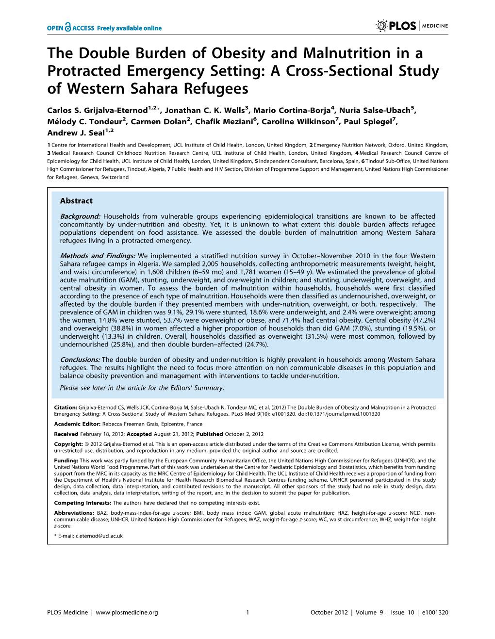The Double Burden of Obesity and Malnutrition in a Protracted Emergency Setting: a Cross-Sectional Study of Western Sahara Refugees