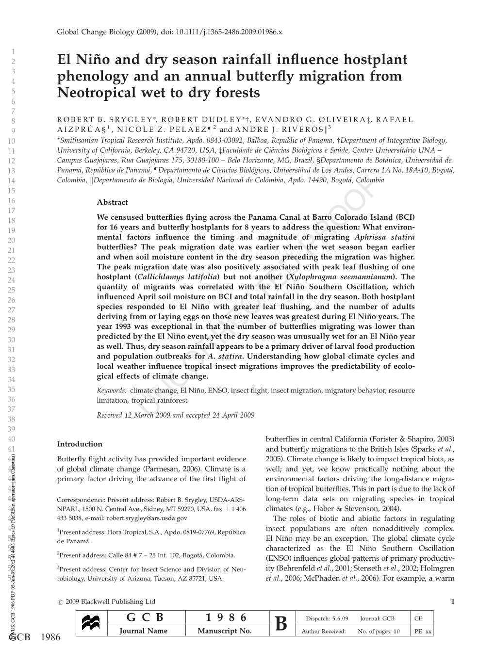 El Nin˜O and Dry Season Rainfall Influence Hostplant Phenology And