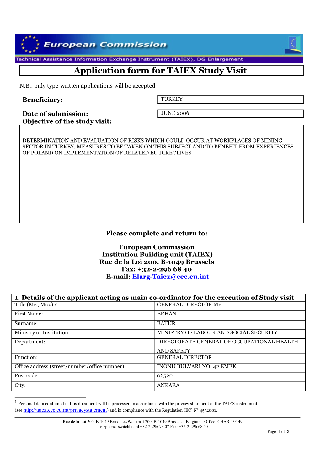 Application Form for TAIEX Study Visit s1