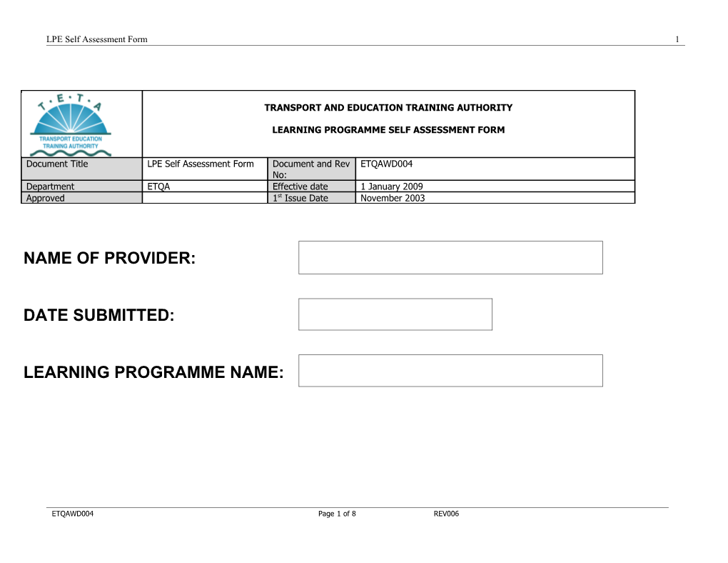 Format out Lay of the QMS Document