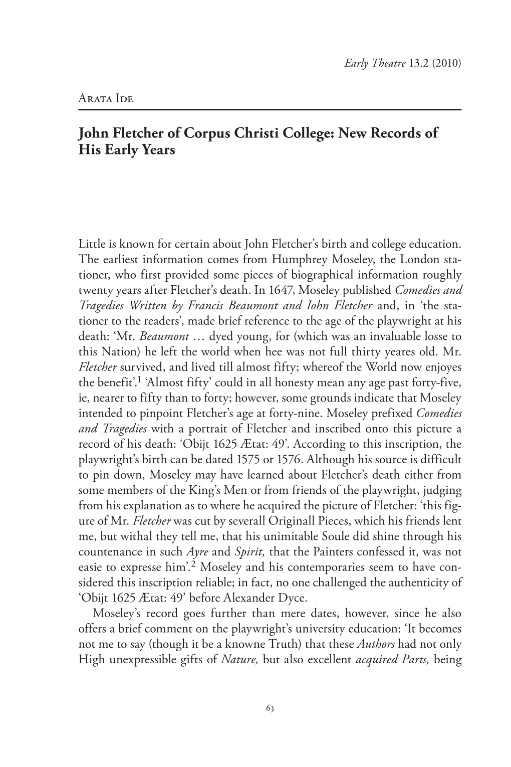 John Fletcher of Corpus Christi College: New Records of His Early Years