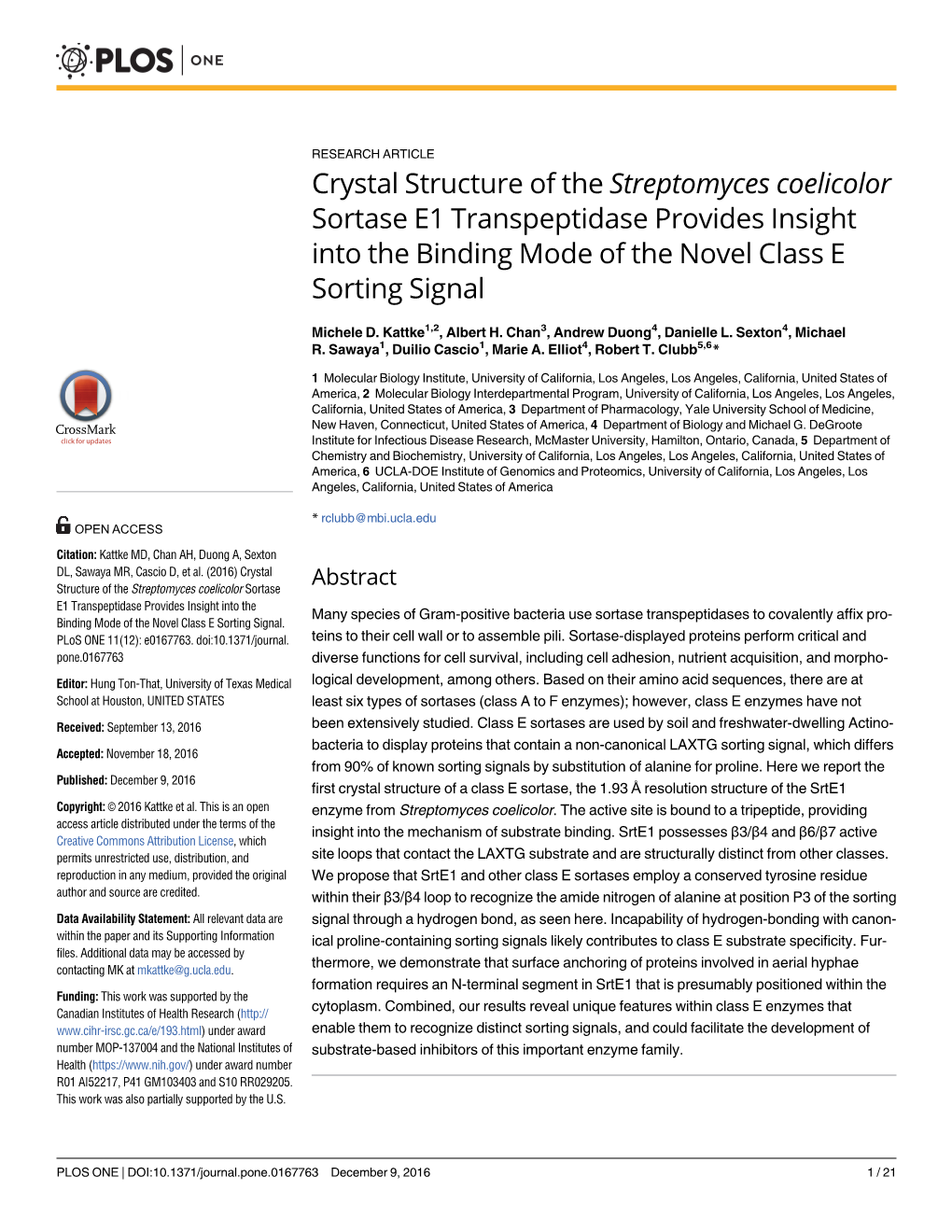 Crystal Structure of the Streptomyces Coelicolor Sortase E1 Transpeptidase Provides Insight Into the Binding Mode of the Novel Class E Sorting Signal