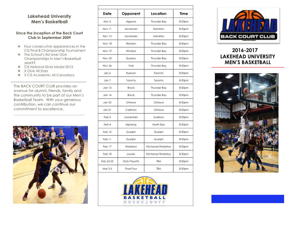 2016-2017 Lakehead University Men's Basketball