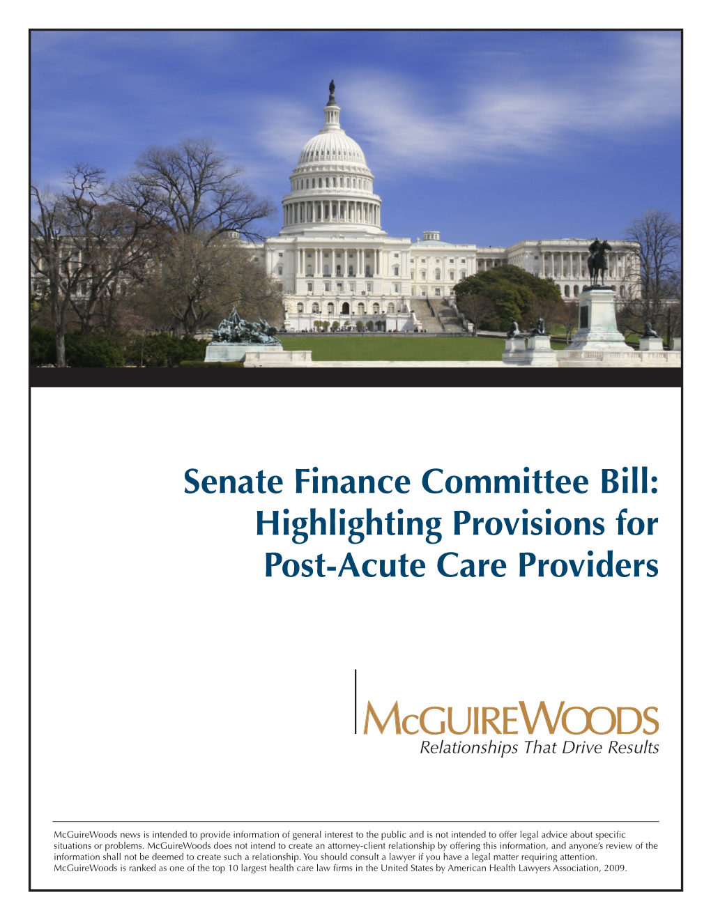 Senate Finance Committee Bill: Highlighting Provisions for Post-Acute Care Providers
