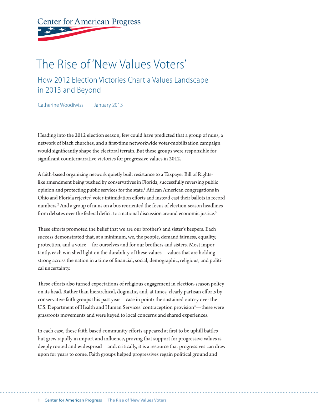 New Values Voters’ How 2012 Election Victories Chart a Values Landscape in 2013 and Beyond
