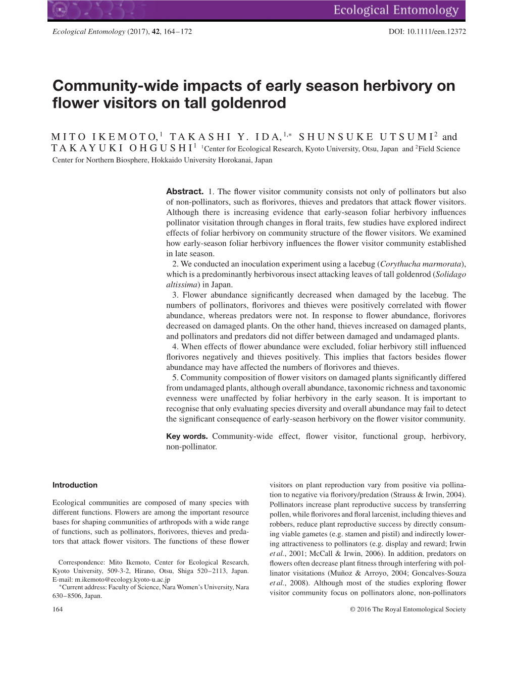 Community-Wide Impacts of Early Season Herbivory on Flower Visitors