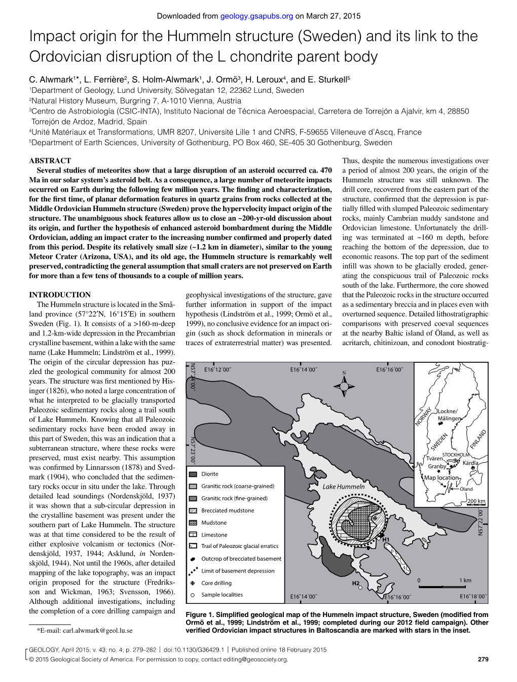 Impact Origin for the Hummeln Structure (Sweden) and Its Link to the Ordovician Disruption of the L Chondrite Parent Body