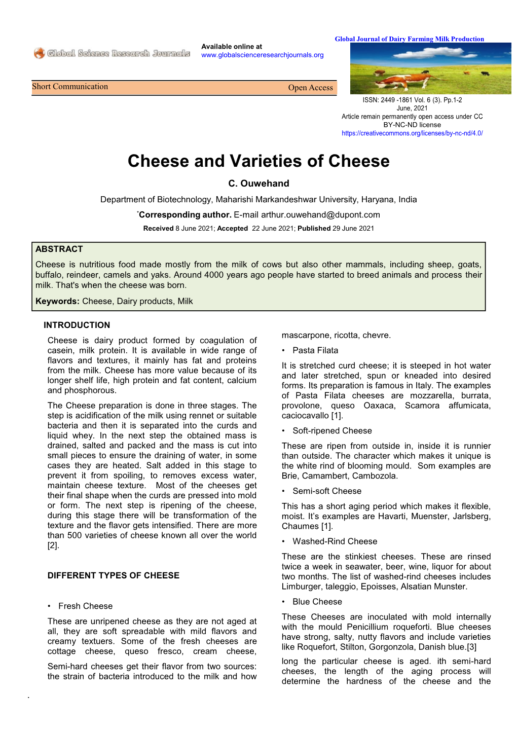 Cheese and Varieties of Cheese C