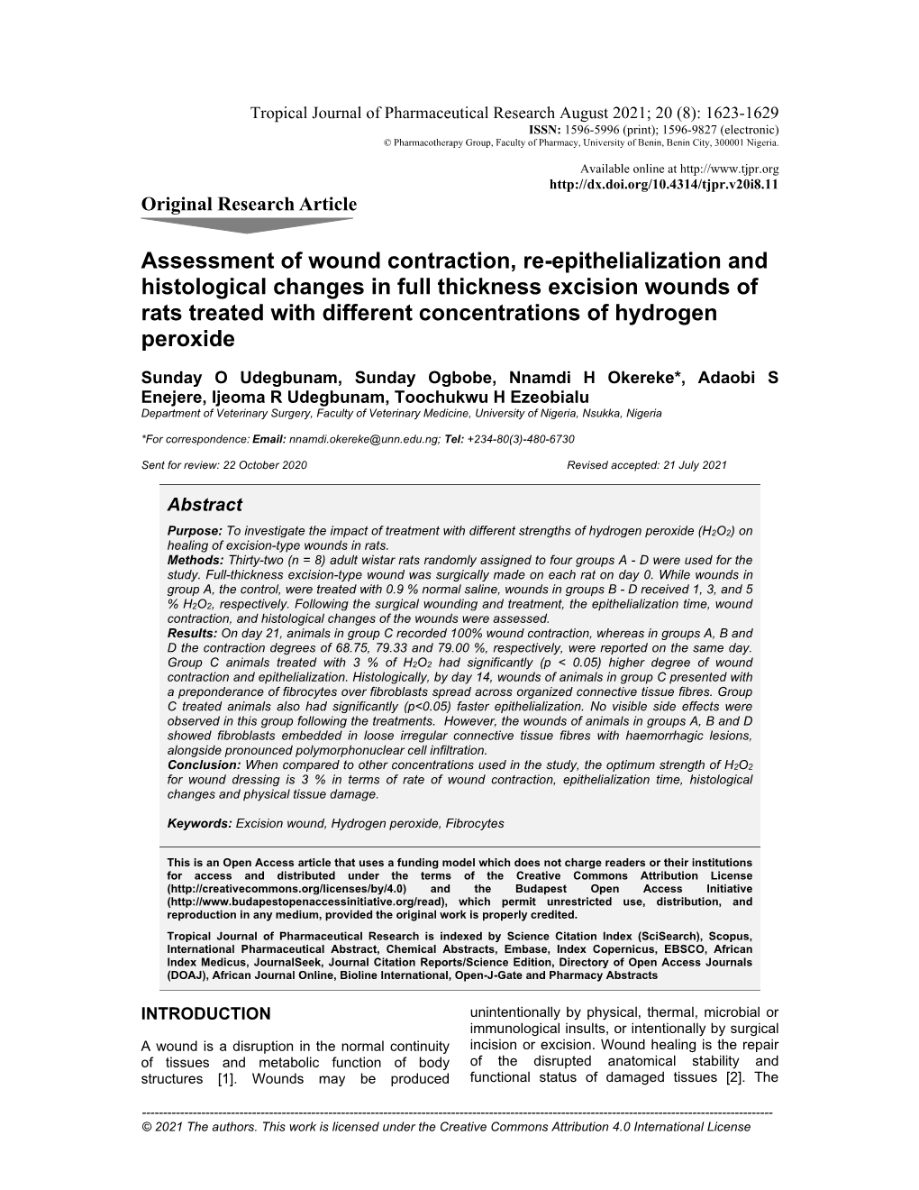 Assessment of Wound Contraction, Re-Epithelialization and Histological