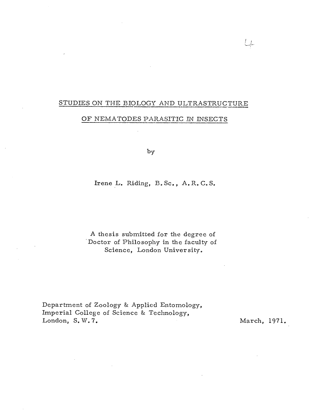 Studies on the Biology and Ultrastructure Of