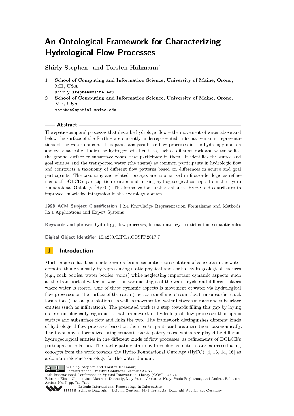 An Ontological Framework for Characterizing Hydrological Flow Processes