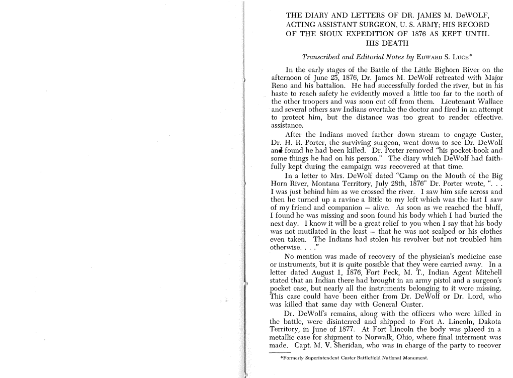 The Diary and Letters of Dr. James M. Dewolf, Acting Assistant Surgeon, U.S. Army