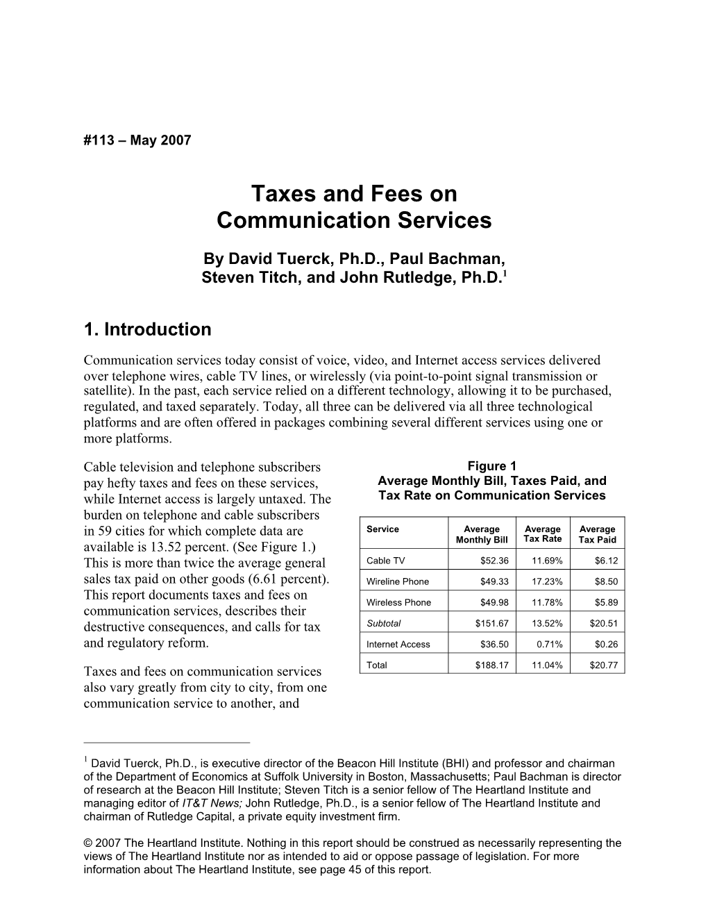 Taxes and Fees on Communication Services