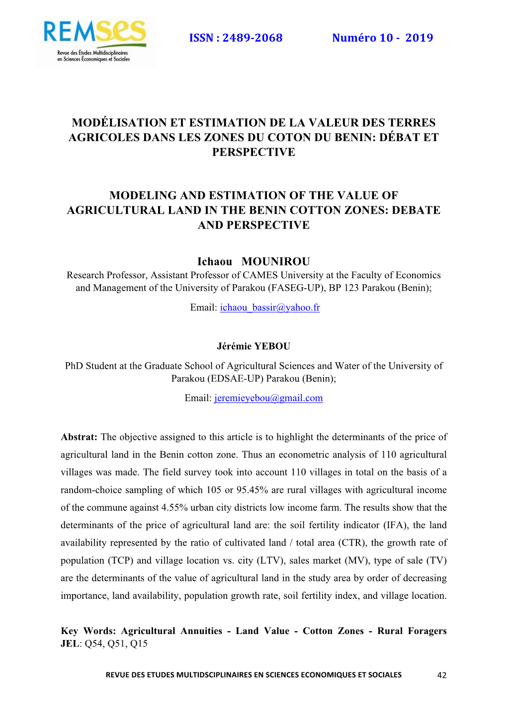 ISSN : 2489-2068 Numéro 10 - 2019