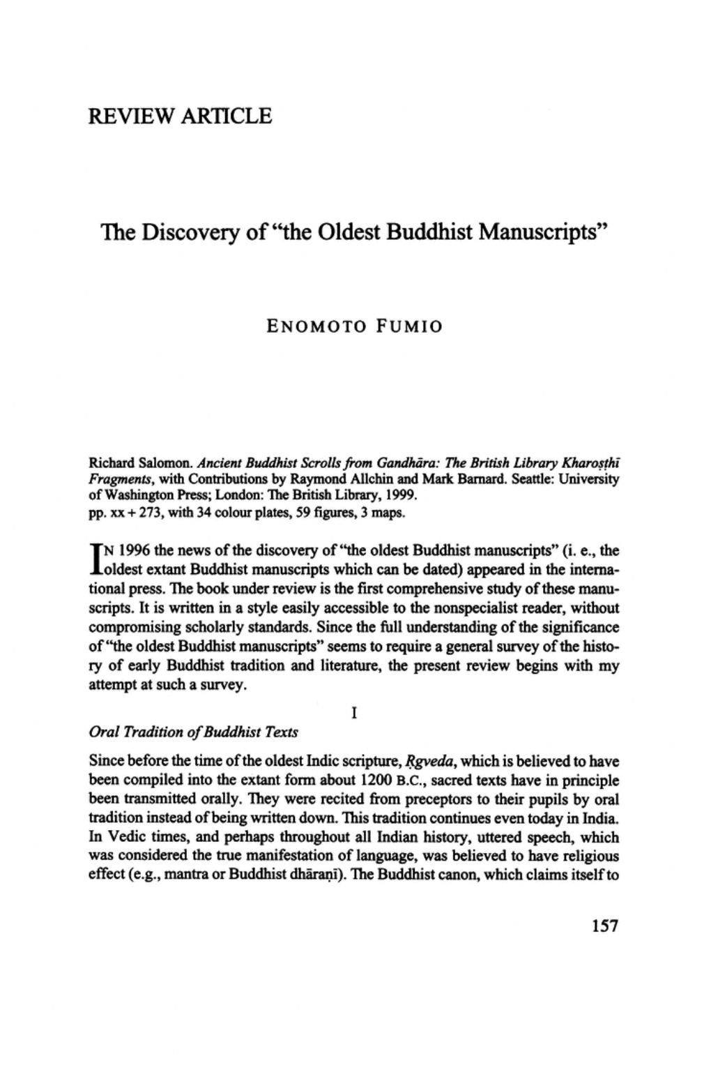 The Discovery of “The Oldest Buddhist Manuscripts”