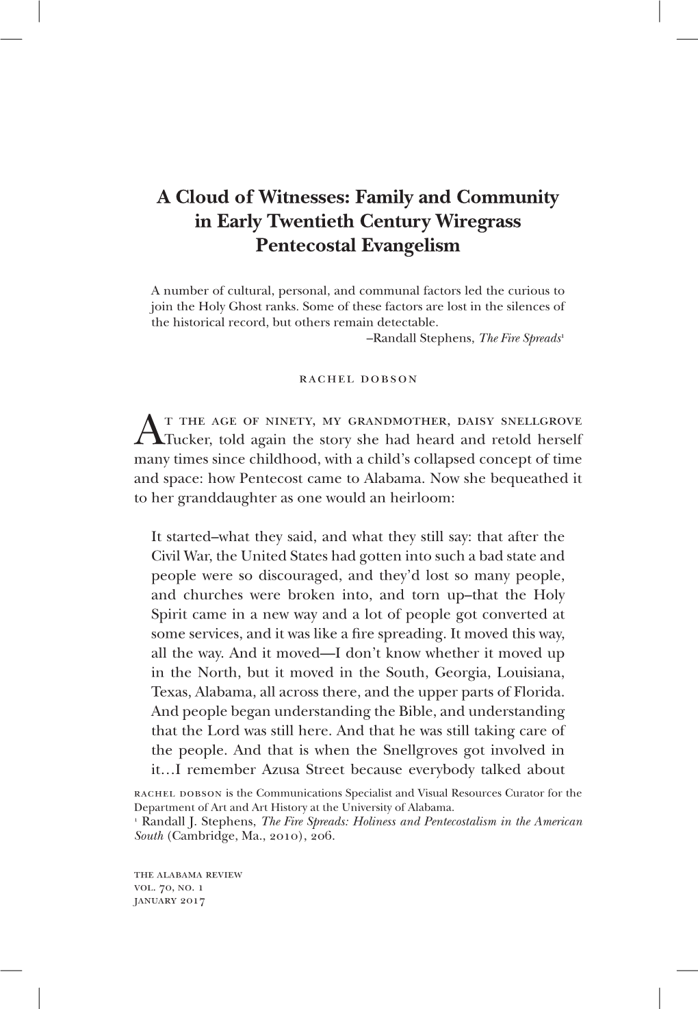 Family and Community in Early Twentieth Century Wiregrass Pentecostal Evangelism