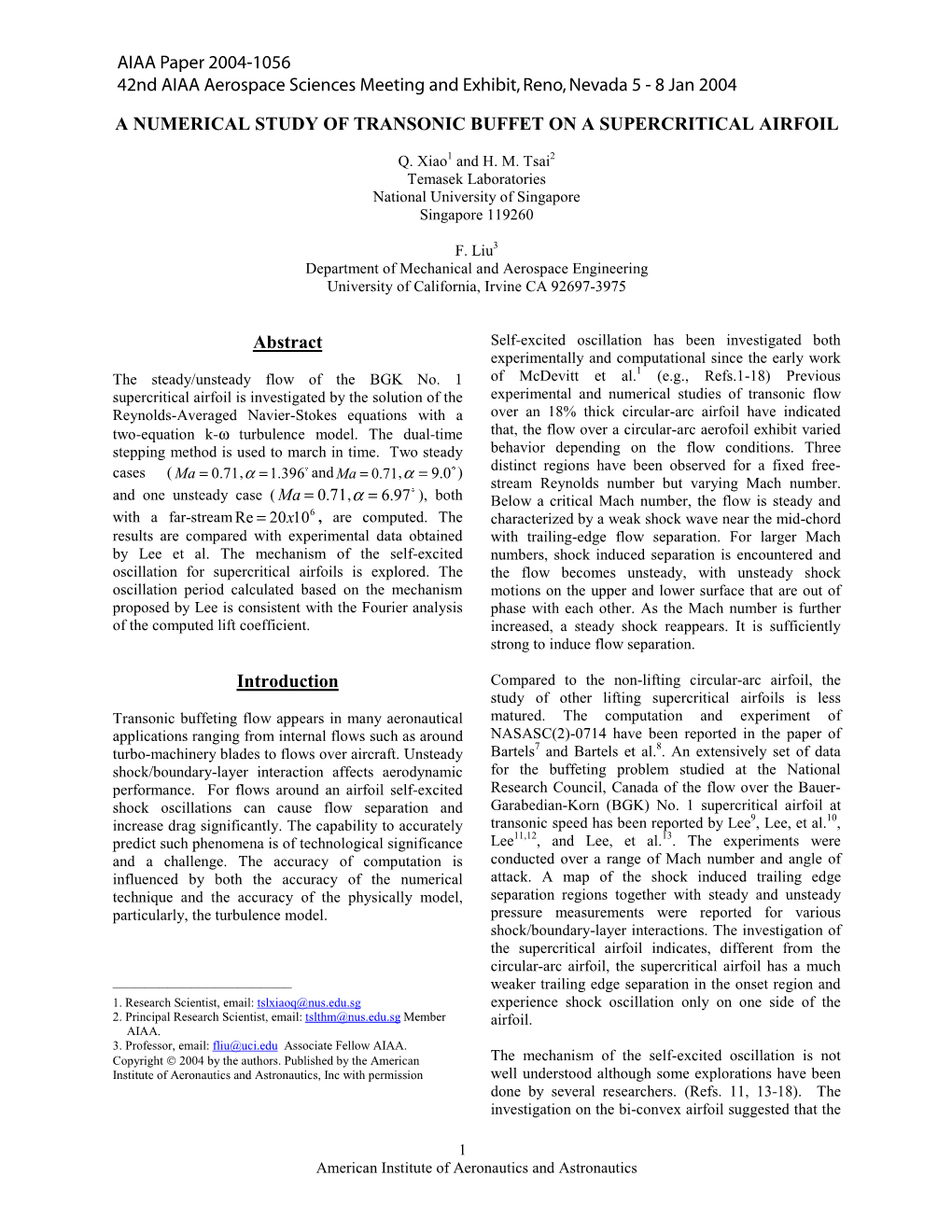 A Numerical Study of Transonic Buffet on a Supercritical Airfoil