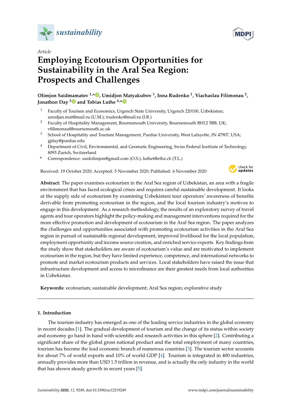 Employing Ecotourism Opportunities for Sustainability in the Aral Sea Region: Prospects and Challenges