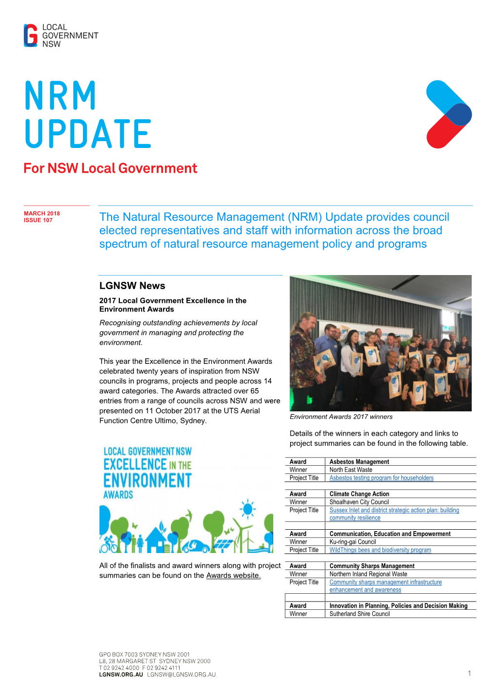 The Natural Resource Management (NRM) Update Provides Council