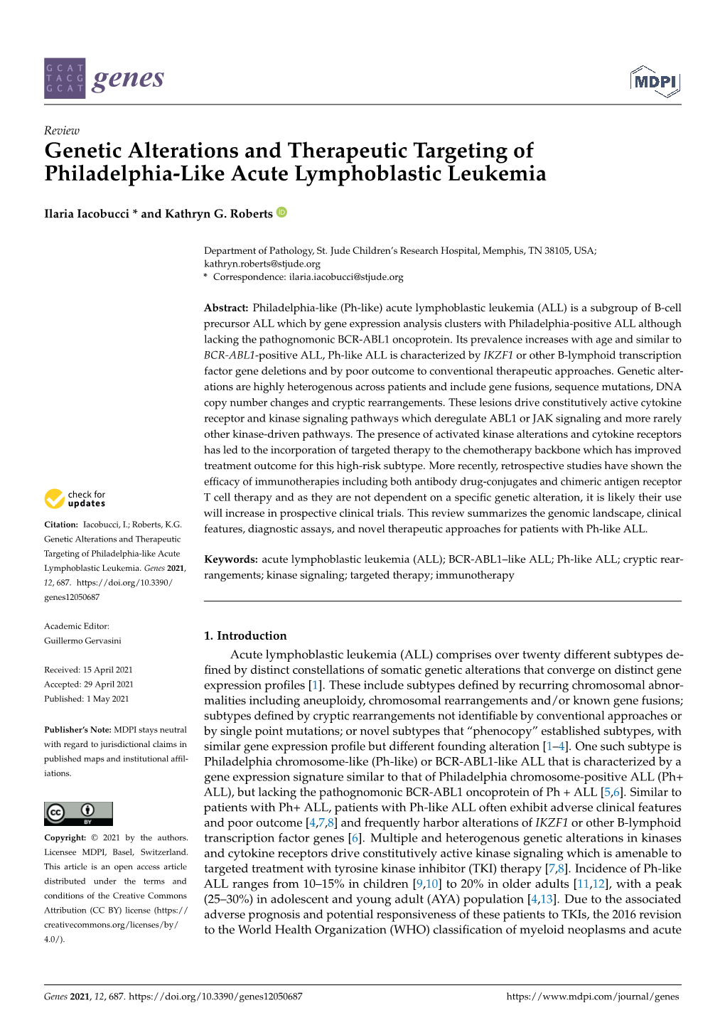 Genetic Alterations and Therapeutic Targeting of Philadelphia-Like Acute Lymphoblastic Leukemia