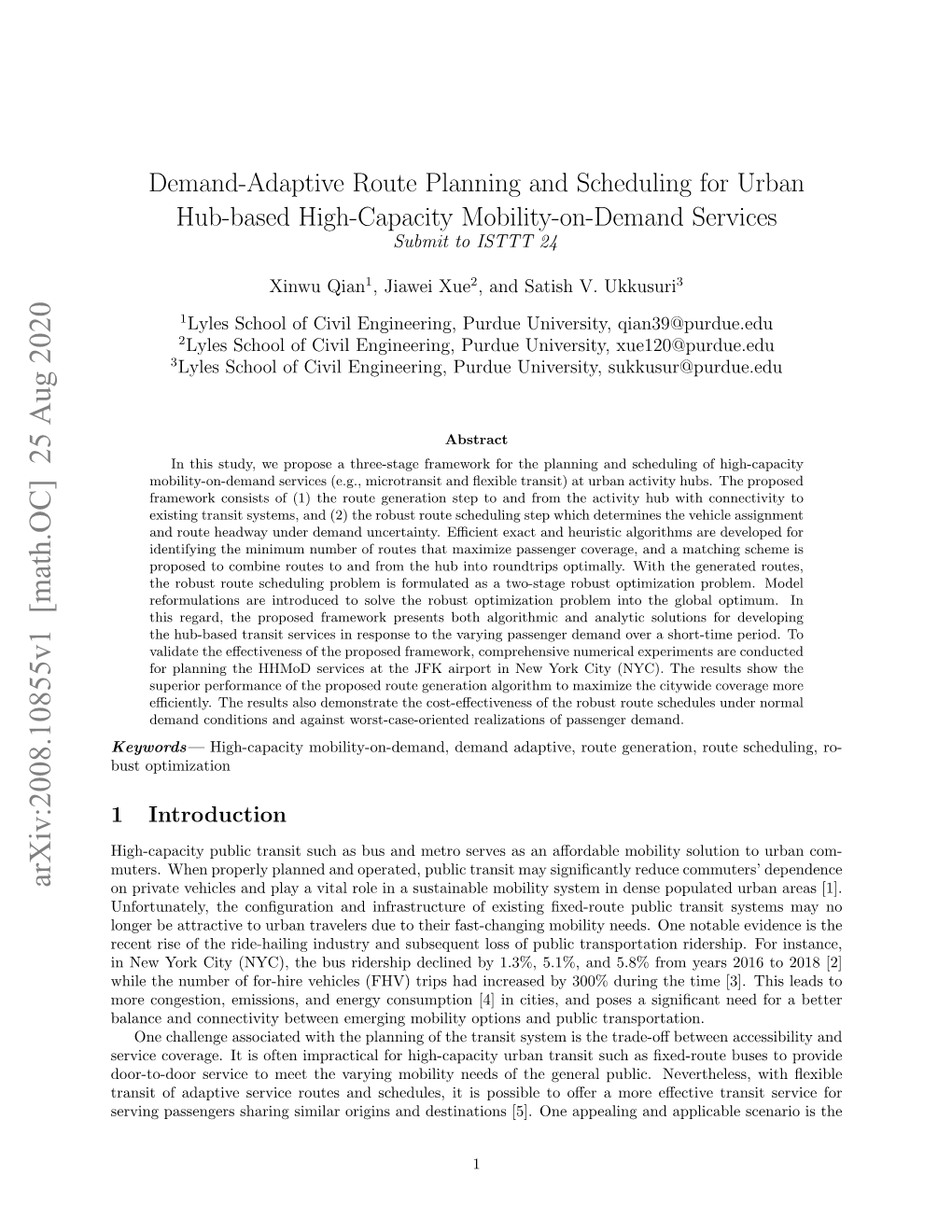 Demand-Adaptive Route Planning and Scheduling for Urban Hub-Based High-Capacity Mobility-On-Demand Services Submit to ISTTT 24