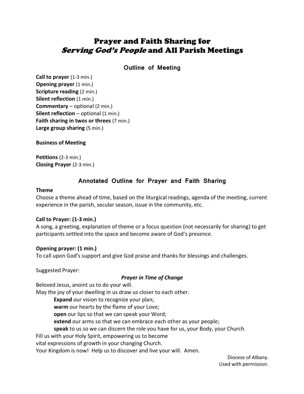 Prayer, Reflection and Faith Sharing at All Parish Meetings