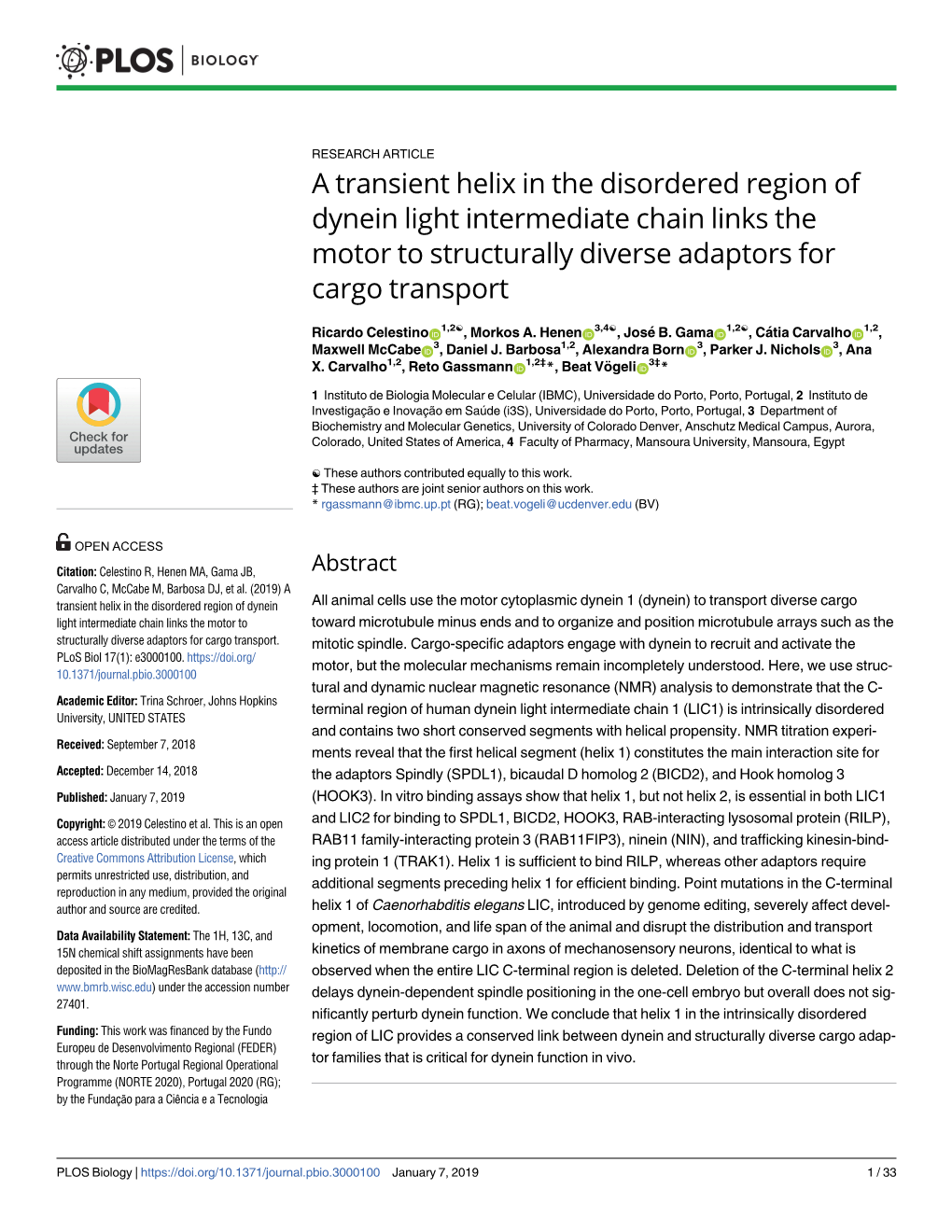 A Transient Helix in the Disordered Region of Dynein Light Intermediate Chain Links the Motor to Structurally Diverse Adaptors for Cargo Transport